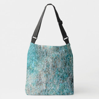 Abstract Aqua Watercolor Flourish w Custom Text Crossbody Bag