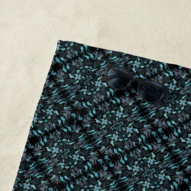 Abstract Aquatic Shaded Repeating Pattern Swirls Beach Towel (In Situ)