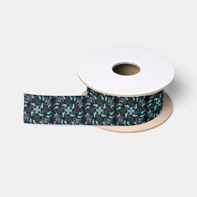Abstract Aquatic Shaded Repeating Pattern Swirls Satin Ribbon (Spool)