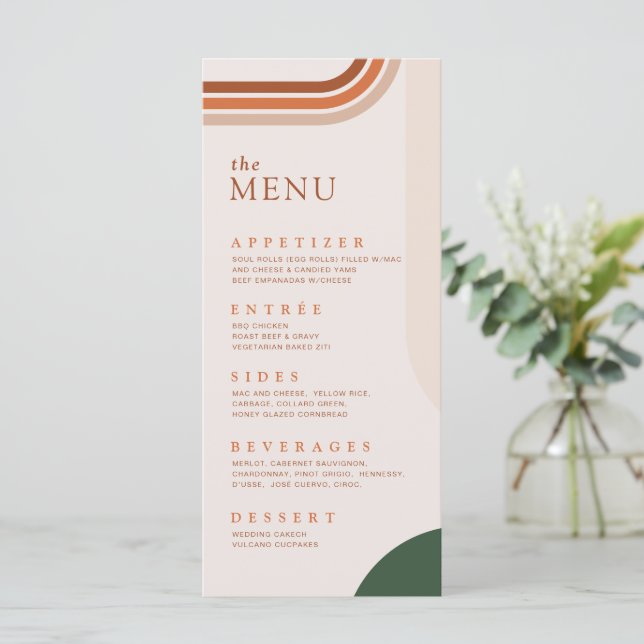 Abstract Arch Beige menu cards, Terracotta, Rust (Standing Front)