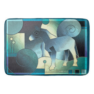 Abstract ART - A HORSE - blue sand Bath Mat