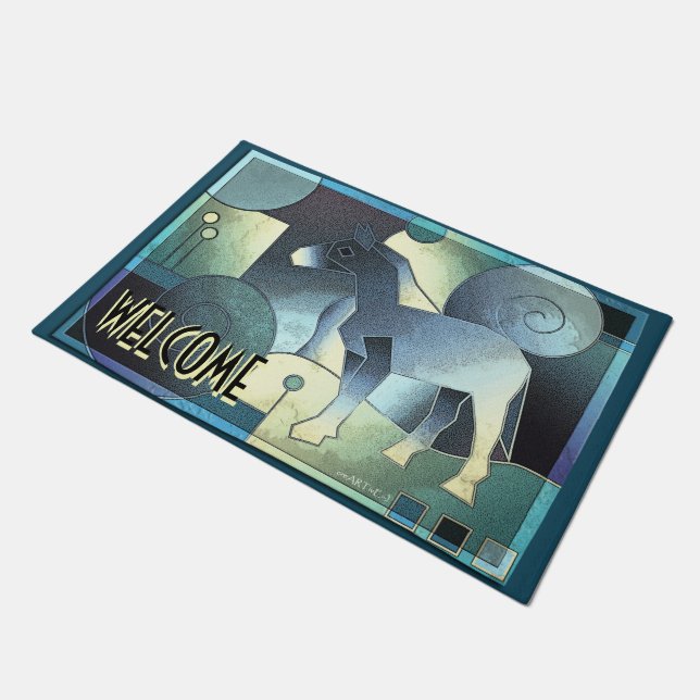 Abstract ART - A HORSE - blue sand Doormat (Angled)