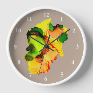Abstract art alcohol ink yellow green clock