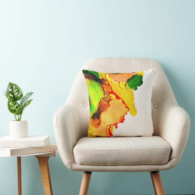 Abstract art alcohol ink yellow green cushion (Chair)