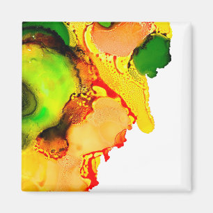 Abstract art alcohol ink yellow green magnet