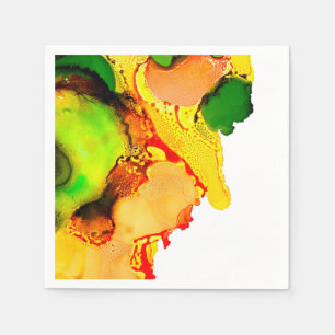 Abstract art alcohol ink yellow green napkin