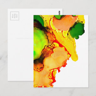 Abstract art alcohol ink yellow green postcard