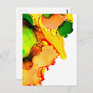Abstract art alcohol ink yellow green postcard