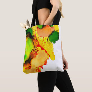 Abstract art alcohol ink yellow green tote bag