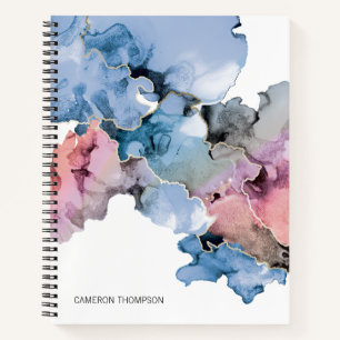 Abstract Art Alcohol Inks Blue Pink Personalised Notebook