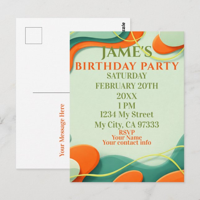 Abstract Art Birthday Invitation Postcard (Front/Back)
