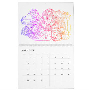 Abstract Art Black and White Drenched in Color Calendar