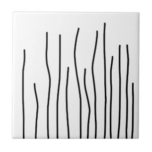 Abstract Art Black on White Lines Minimalism Tile