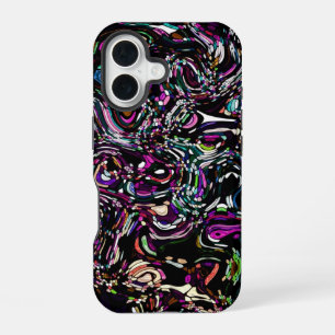 Abstract Art Black Swirl Purple iPhone 16 Case