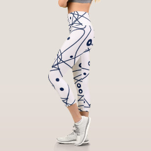 Abstract Art Black White Lines Circles Minimalism Capri Leggings