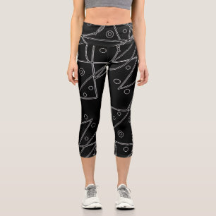 Abstract Art Black White Lines Circles Minimalism Capri Leggings