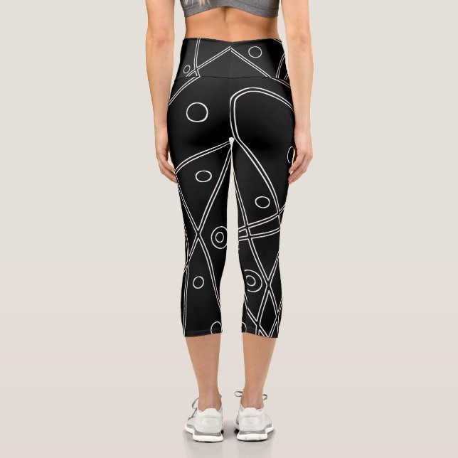 Abstract Art Black White Lines Circles Minimalism Capri Leggings (Back)