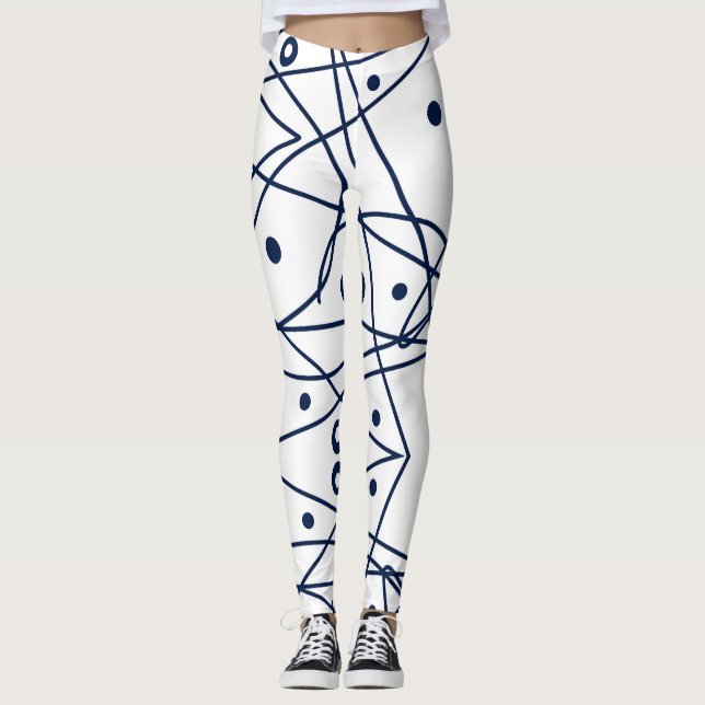 Abstract Art Black White Lines Circles Minimalism Leggings (Front)