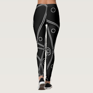 Abstract Art Black White Lines Circles Minimalism Leggings