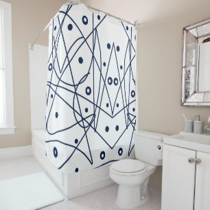 Abstract Art Black White Lines Circles Minimalism Shower Curtain