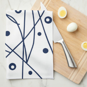 Abstract Art Black White Lines Circles Minimalism Tea Towel
