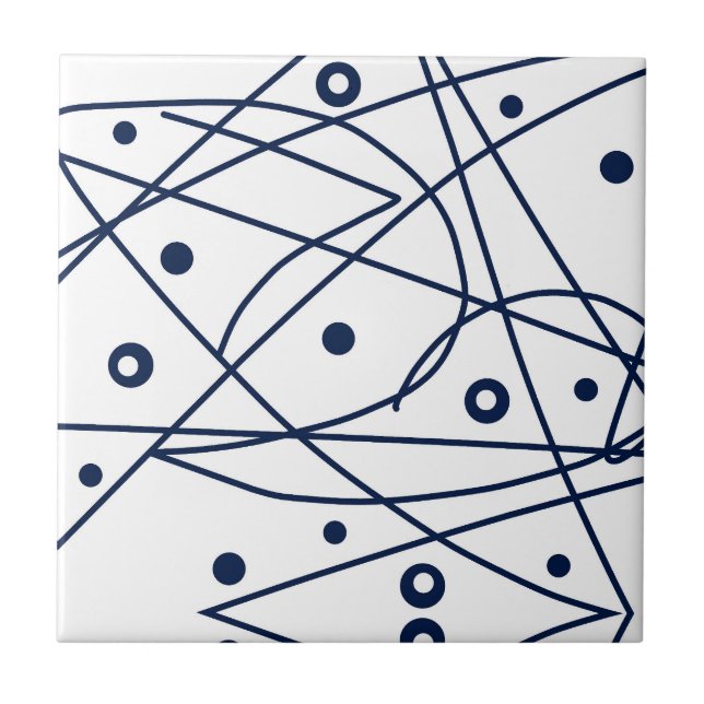 Abstract Art Black White Lines Circles Minimalism Tile (Front)