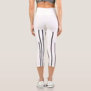 Abstract Art Black White Lines Minimalism Capri Leggings
