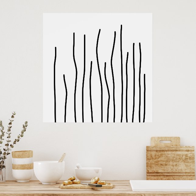 Abstract Art Black White Lines Minimalism Poster (Kitchen)