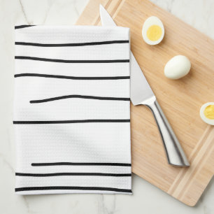 Abstract Art Black White Lines Minimalism Tea Towel