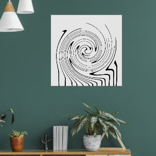 Abstract Art Black White Lines Twirl Minimalism Poster