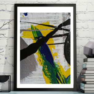 Abstract Art Black Yellow Blue Grey Painting Poster