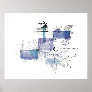 Abstract Art Blue and Grey Fog Poster