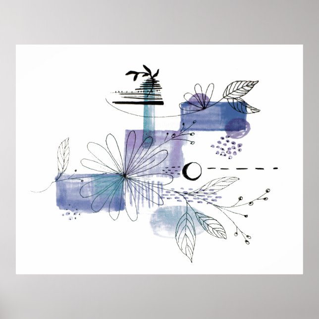 Abstract Art Blue and Grey Fog Poster (Front)