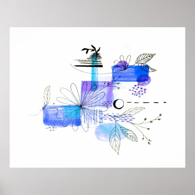 Abstract Art Blue and Grey Poster (Front)