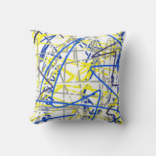 Abstract Art Blue Grey Yellow Cushion Throw Pillow