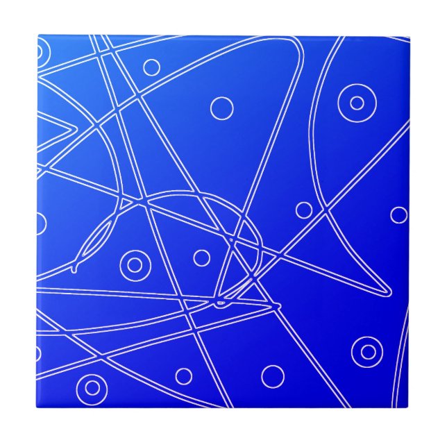 Abstract Art Blue Lines Circles Minimalism Tile (Front)