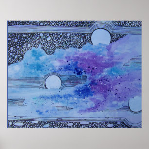 Abstract Art Blue Moon Pink and Grey Poster