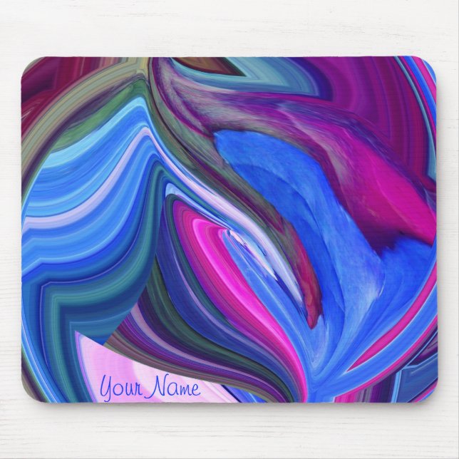 Abstract Art Blue N Pink Leaf Mouse Pad (Front)