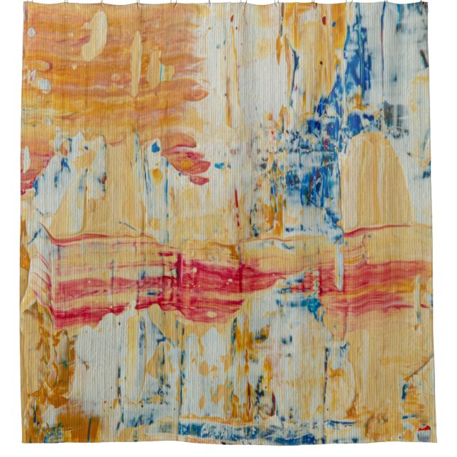 Abstract Art Blue Orange Yellow Bold Brushstrokes Shower Curtain (Front)