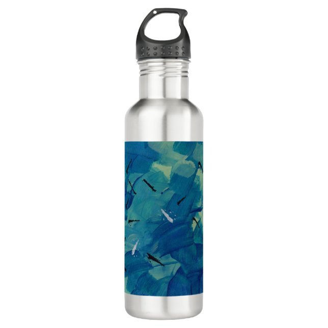 Abstract Art Blue Teal Water Bottle (Front)