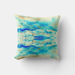 Abstract art blue turquoise aqua cream pillow