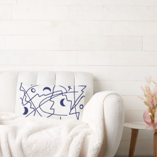 Abstract Art Blue White Line Circles Minimalism Lumbar Cushion
