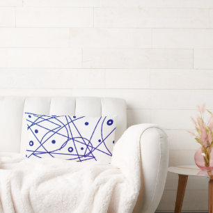 Abstract Art Blue White Lines Circles Minimalism Lumbar Cushion