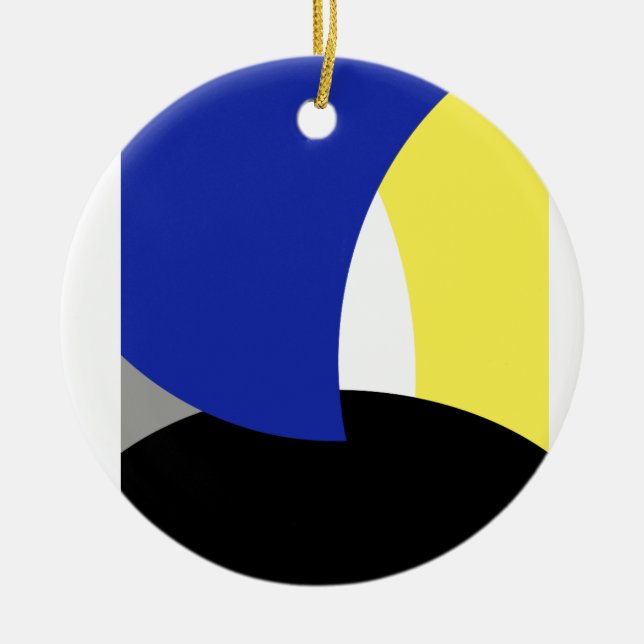 Abstract Art Blue Yellow Ceramic Tree Decoration (Front)