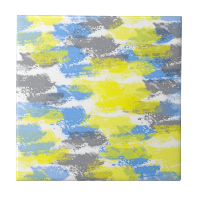Abstract Art Blue Yellow Grey White Minimalism Tile (Front)