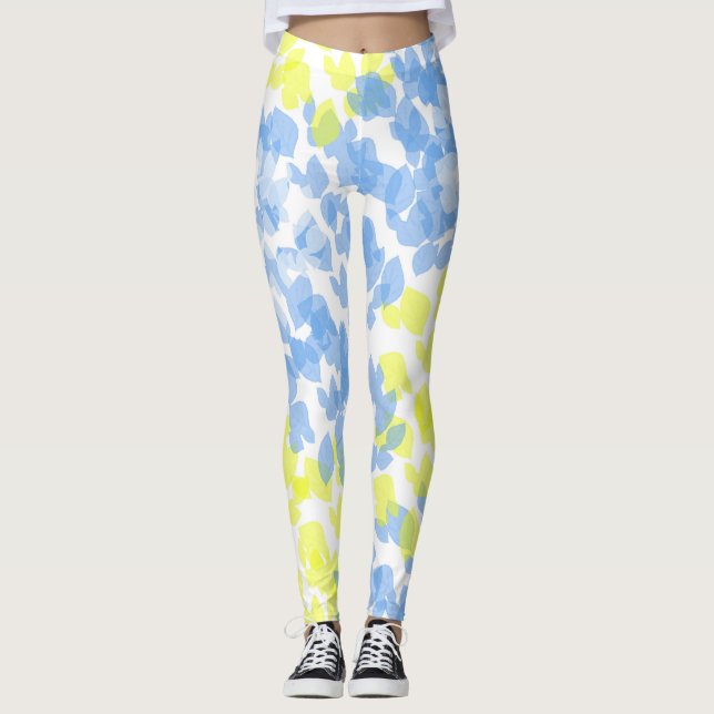 Abstract Art Blue Yellow White Minimalism Leggings (Front)