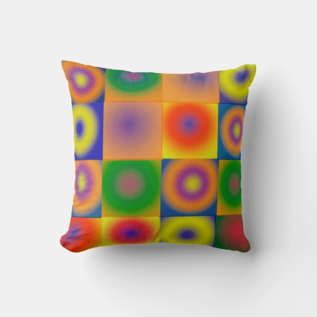 Abstract Art Bold Bright Yellow Red Blue Cushion (Front)