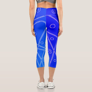 Abstract Art Bright Blue Line Circles Minimalism Capri Leggings
