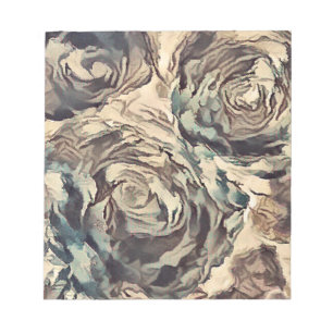 Abstract art brush textured roses print brown beig notepad
