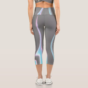 Abstract Art Charcoal Grey Blue White Minimalism Capri Leggings